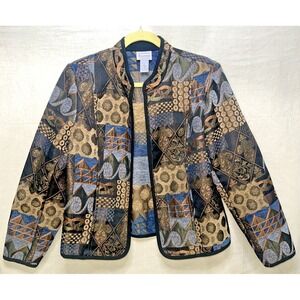 Renaissance Patchwork Tapestry Open Front Jacket Women's L Geometric Boho VTG